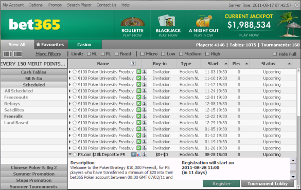 bet365 10k freeroll