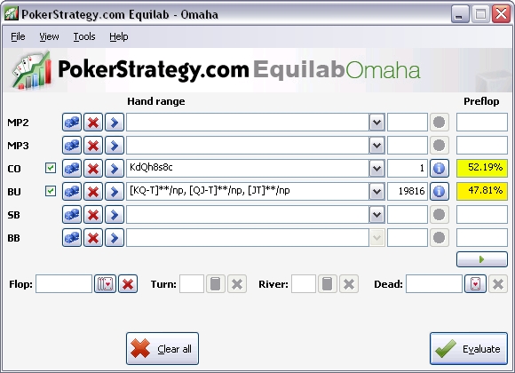 Klik voor grotere versie PokerStrategy.com Equilab Omaha hoofdvenster