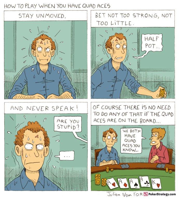 Funny Poker Cartoons Quad Aces