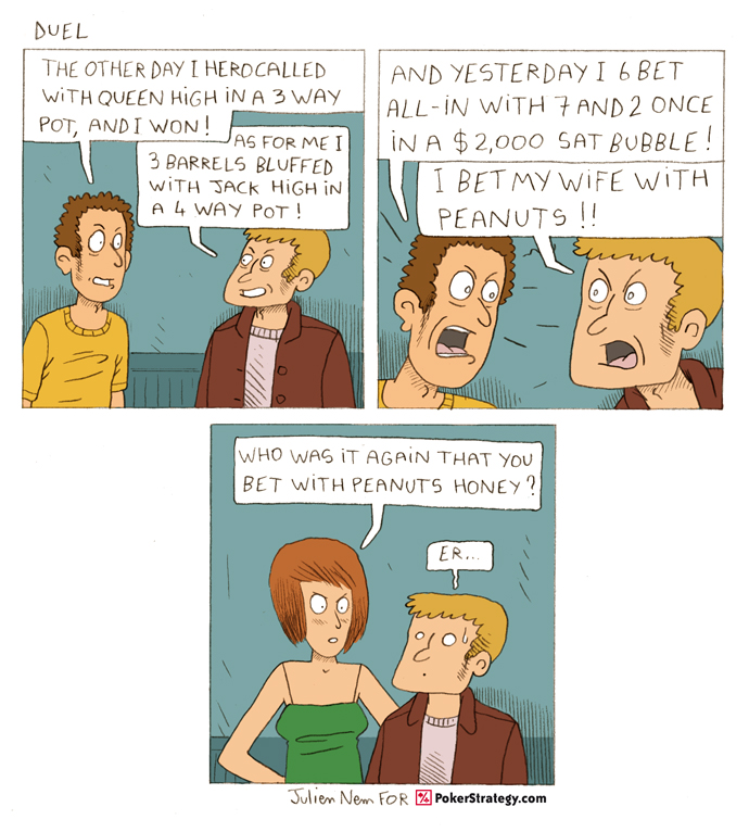 Grappige pokercartoon Bluff