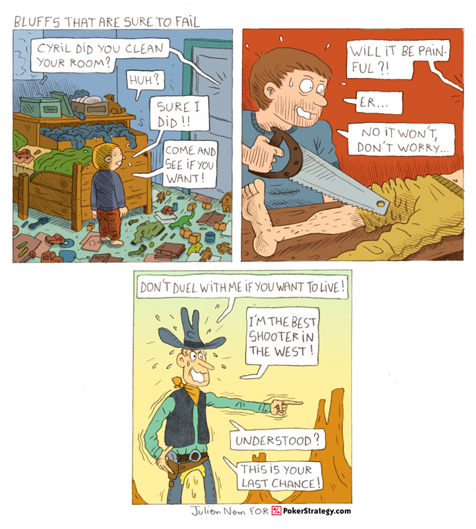 Grappige pokercartoon Bluff