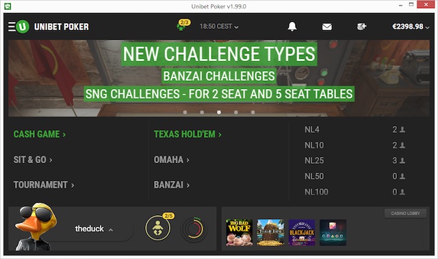 New Unibet poker screenshot