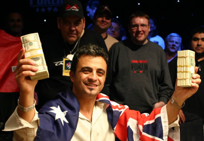 Joe Hachem wins the WSOP Main Event in 2005