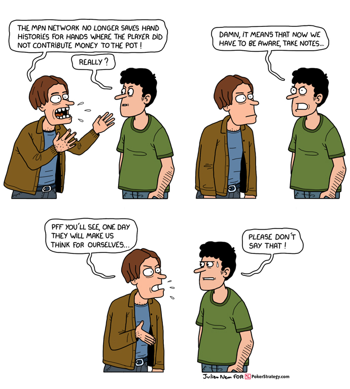 Grappige pokercartoon Hand history