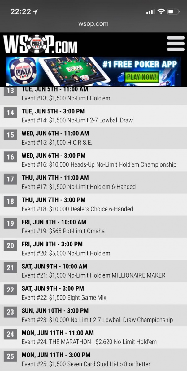wsop schedule leak