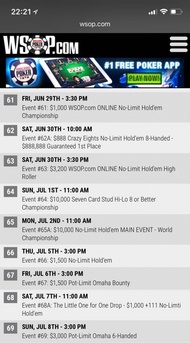 wsop schedule leak