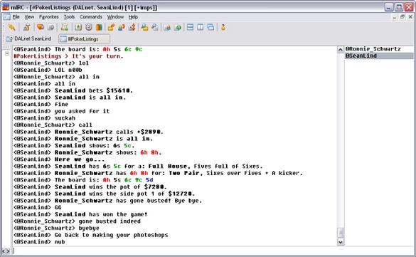 Zum Vergrößern klicken IRC Poker
