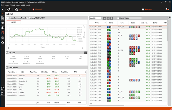 Hold'em Manager 3 active session window