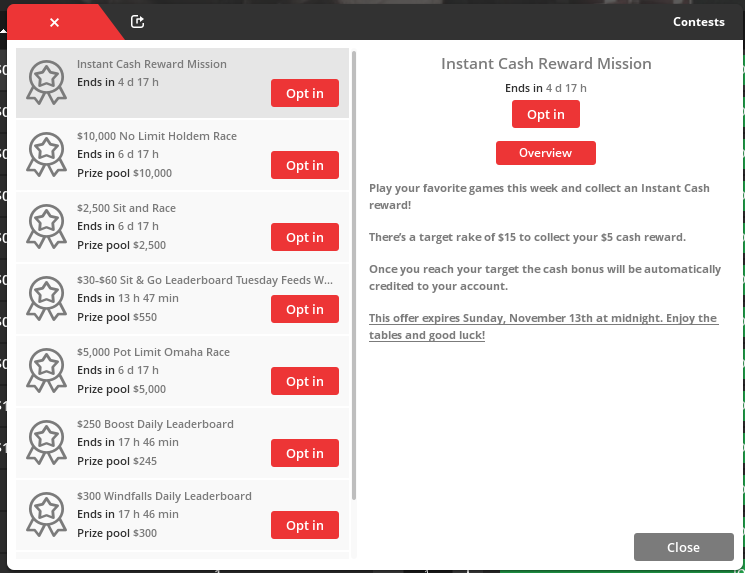 BetOnline Poker Missions and daily rake races