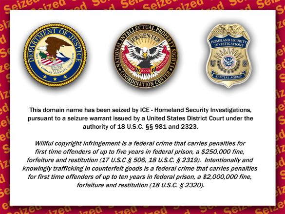 Domain seized message